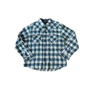 Mens Cody James Green Blue Plaid Long Sleeve Pearl Snap Button Down Shirt XXL